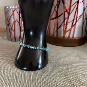 Handmade Teal & Clear Glass Stretch Bracelet